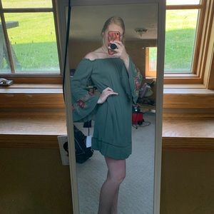 Green embroidered off the shoulder dress